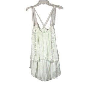 Boho Tiered Mini Dress Mint Green Lace Trim Strappy Cottagecore Summer M
